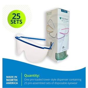 Clear Disposable Eyewear with Blue Trim box of 100 units